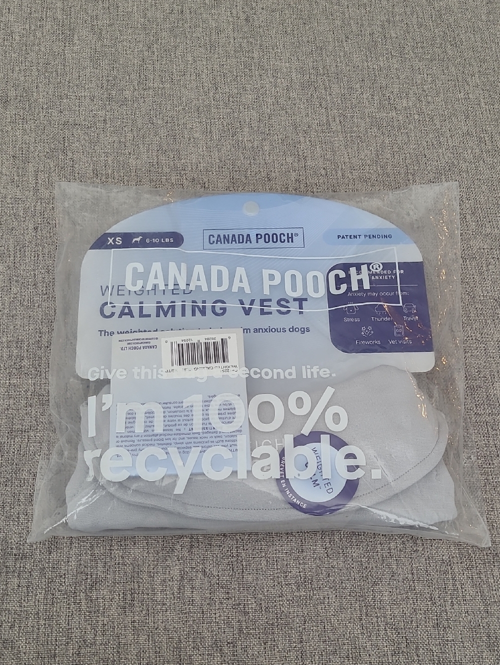 XS Dog Calming Vest in Light Gray Canada Pooch